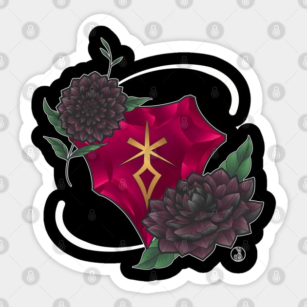 Dark Knight from FF14 Job Crystal with Flowers T-Shirt Sticker by SamInJapan